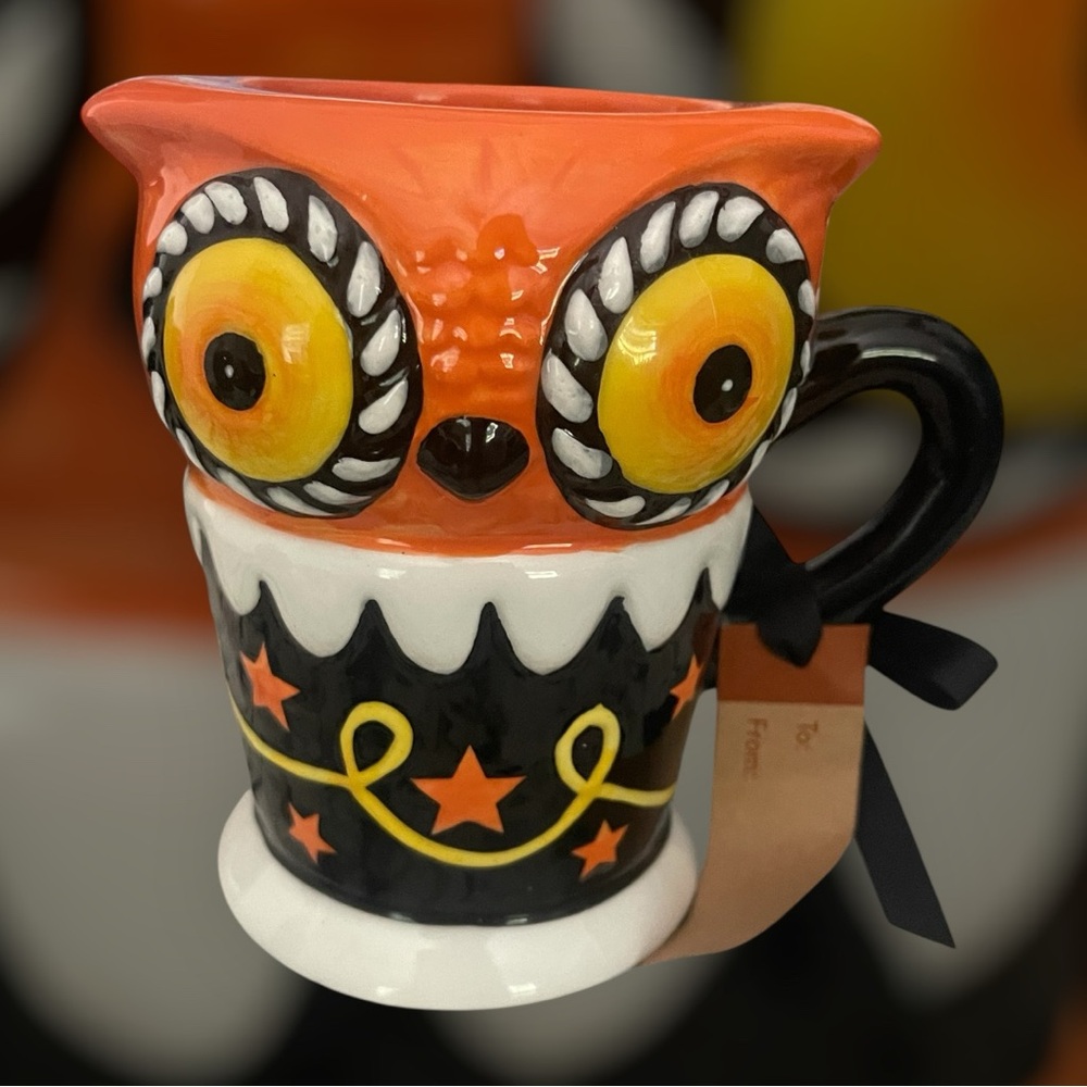 NWT New JOHANNA PARKER CARNIVAL COTTAGE OWL MUG Cup Tea Coffee Halloween Fall
